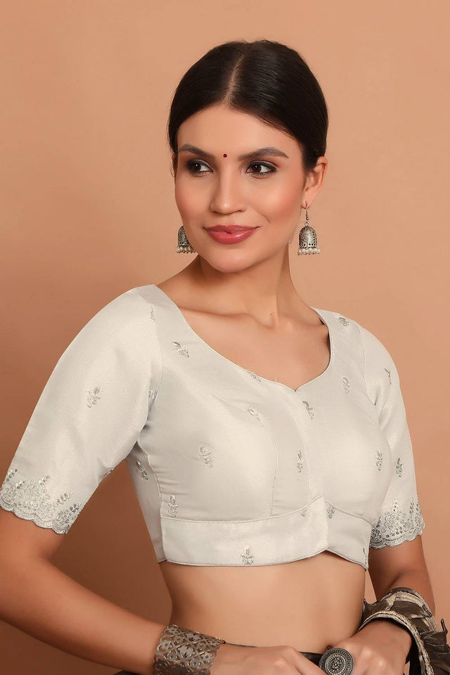 Silver Embroidered Tissue Blouse