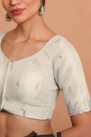Silver Embroidered Tissue Blouse
