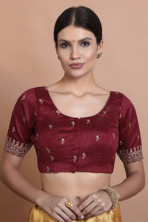 Maroon Embroidered Silk Blouse