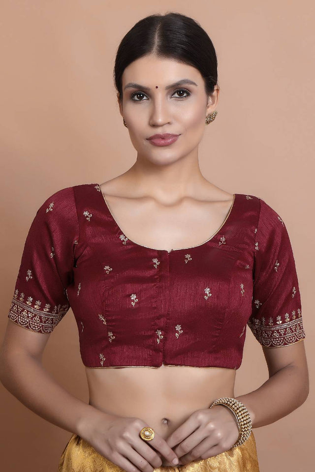Maroon Embroidered Silk Blouse