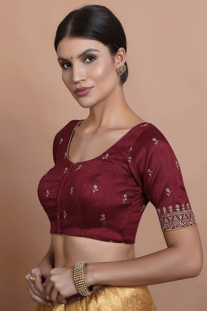 Maroon Embroidered Silk Blouse