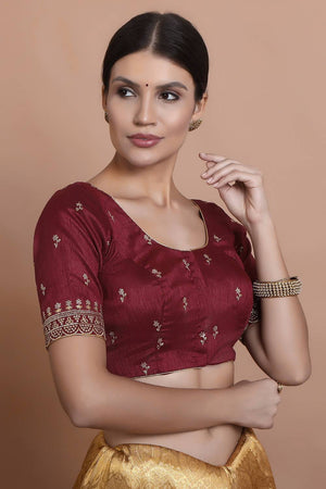 Maroon Embroidered Silk Blouse