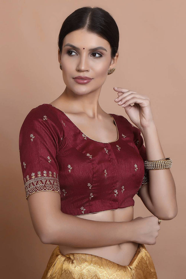 Maroon Embroidered Silk Blouse