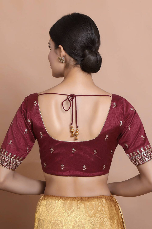 Maroon Embroidered Silk Blouse
