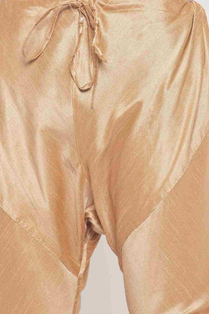 Men's Red And Rose Gold Silk Blend Ethnic Motif Woven Design Kurta Pajama Set (Size: 44)