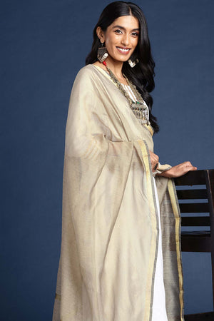 Beige Silk Blend Dupatta