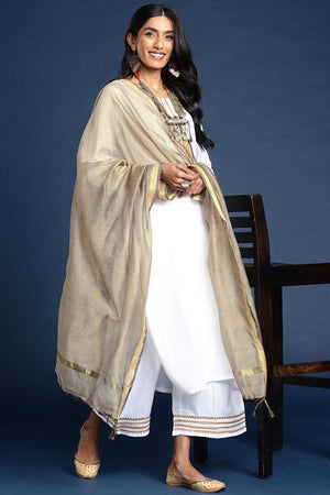 Beige Silk Blend Dupatta