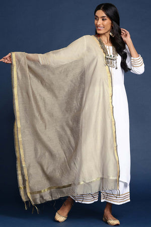 Beige Silk Blend Dupatta