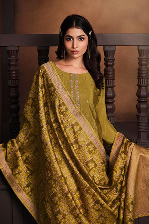 Mustard Floral Embroidered Silk Kurti Pant Set