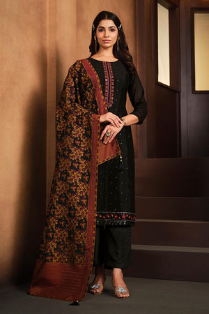 Black Floral Embroidered Silk Kurti Pant Set