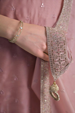 Pink Floral Embroidered Organza Kurti Pant Set