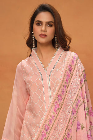 Peach Floral Embroidered Viscose Kurti Pant Set