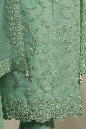 Green Floral Embroidered Organza Kurti Pant Set