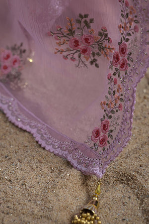 Purple Floral Embroidered Organza Kurti Pant Set