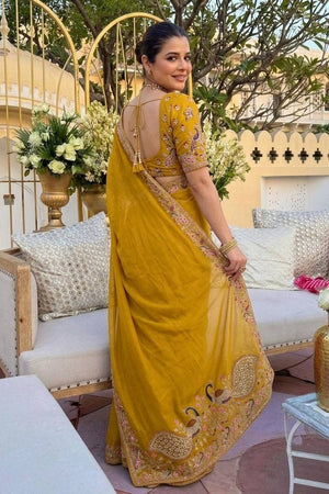Mustard Floral Embroidered Georgette Saree (VZ-Chandramala2)