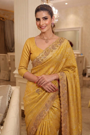 Yellow Sequin with Beads Embroidered Border Kanjivaram Silk Saree (VZ-Connect-Yellow)