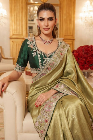 Green Heavy Embroidered Kanjivaram Silk Saree (VZ-Royal Hathi-Pista)
