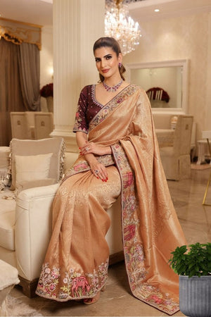 Peach Embellished Kanjivaram Silk Saree (VZ-Royal Hiran-Peach)
