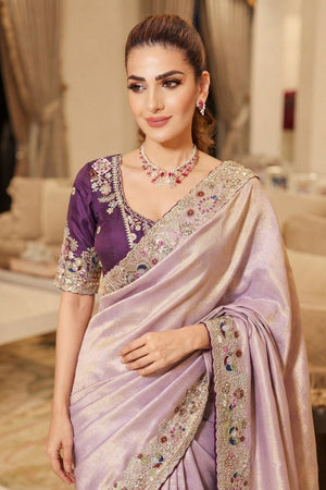 Mauve Stone Embossed Border Kanjivaram Silk Saree (VZ-Royal Mor-Mauve)