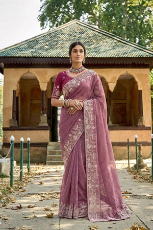 Mauve Floral Embroidered Silk Saree (VZ-Toxic)