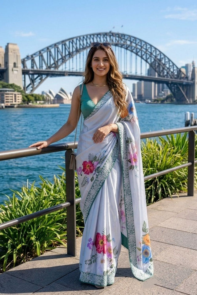 Multi Color Floral Printed Satin Silk Saree (VZ-Zarina)