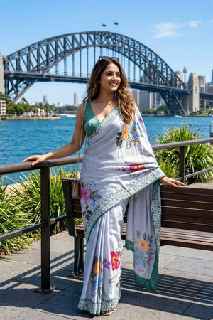 Multi Color Floral Printed Satin Silk Saree (VZ-Zarina)