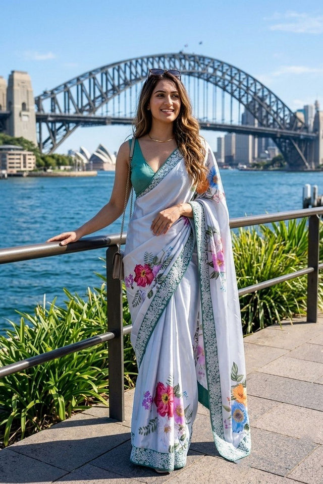 Multi Color Floral Printed Satin Silk Saree (VZ-Zarina)