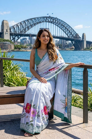 Multi Color Floral Printed Satin Silk Saree (VZ-Zarina)