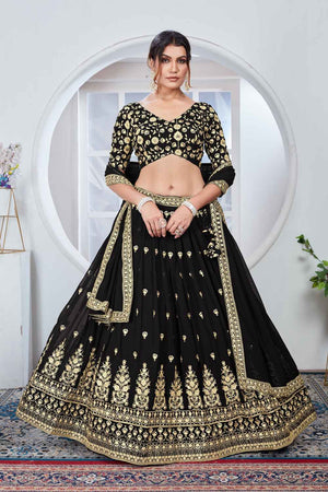 Black Sequins Georgette Lehenga (Vaamika_Black)