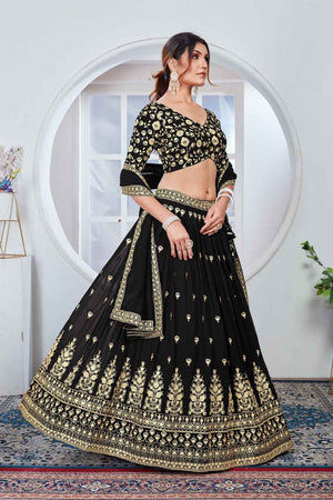 Black Sequins Georgette Lehenga (Vaamika_Black)