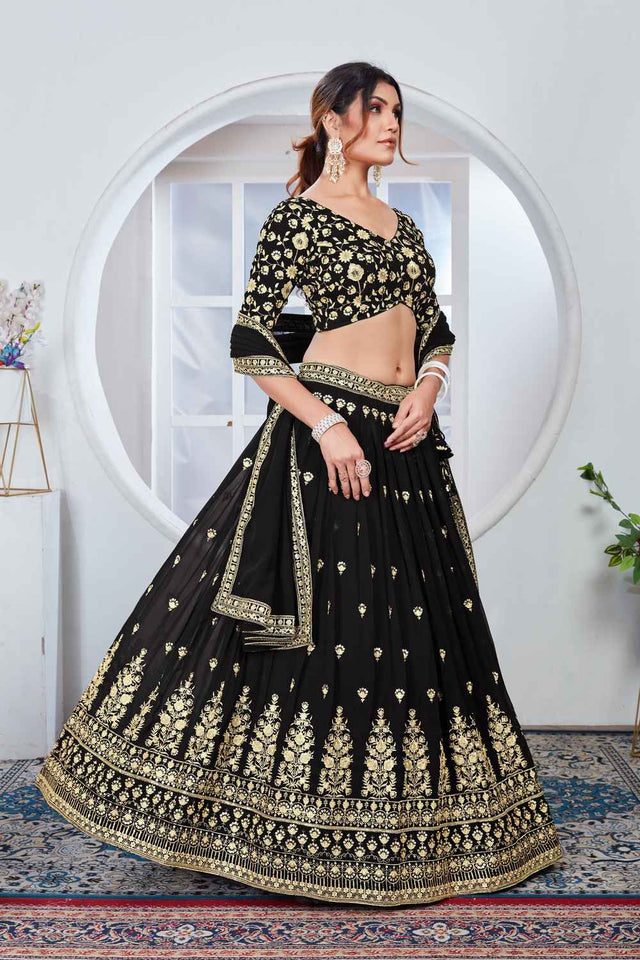 Black Sequins Georgette Lehenga (Vaamika_Black)