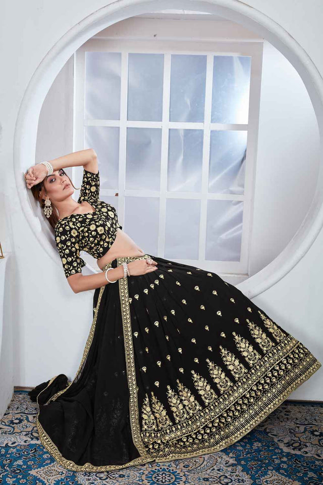 Black Sequins Georgette Lehenga (Vaamika_Black)