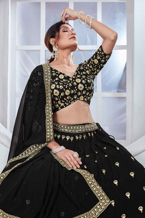 Black Sequins Georgette Lehenga (Vaamika_Black)