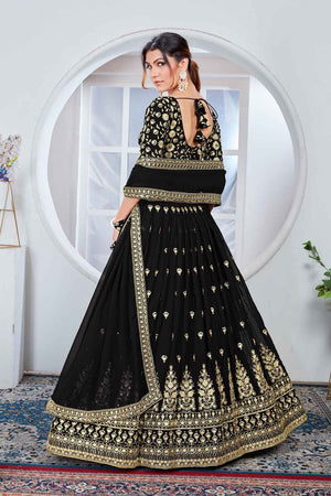 Black Sequins Georgette Lehenga (Vaamika_Black)