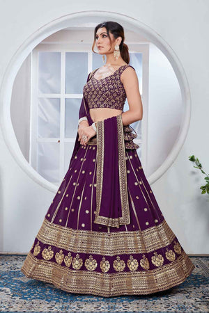 Purple Sequins Georgette Lehenga (Vaamika_purple)