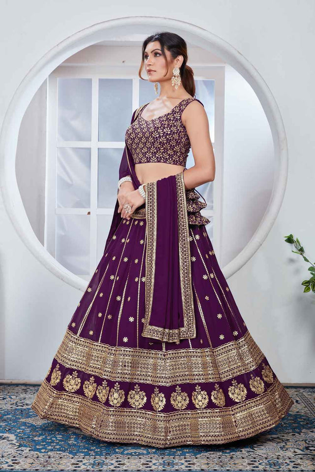 Purple Sequins Georgette Lehenga (Vaamika_purple)