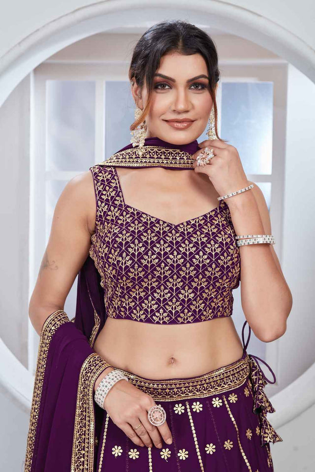 Purple Sequins Georgette Lehenga (Vaamika_purple)