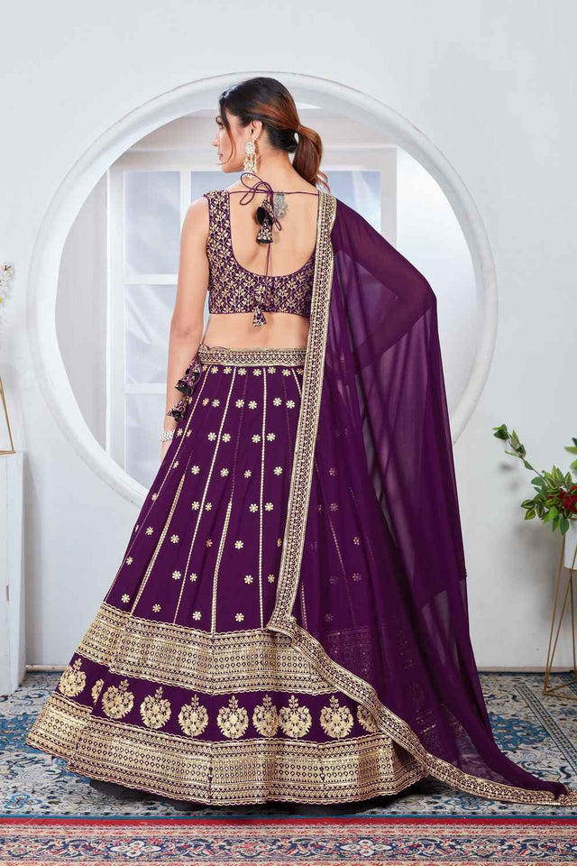 Purple Sequins Georgette Lehenga (Vaamika_purple)