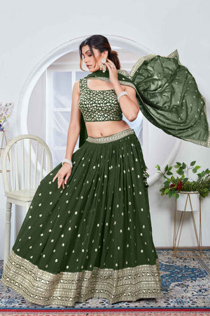 Mehendi Sequins with Embroidered Georgette Lehenga (Vamika_Mahendi)