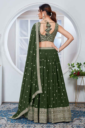 Mehendi Sequins with Embroidered Georgette Lehenga (Vamika_Mahendi)