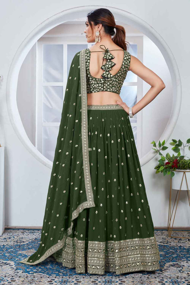 Mehendi Sequins with Embroidered Georgette Lehenga (Vamika_Mahendi)