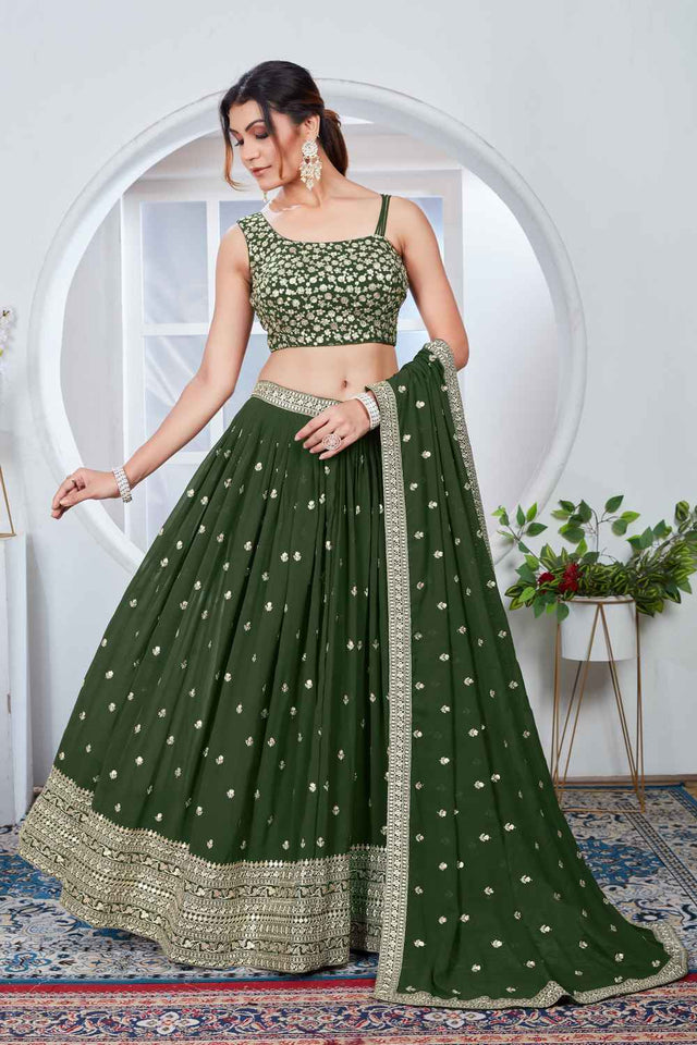 Mehendi Sequins with Embroidered Georgette Lehenga (Vamika_Mahendi)