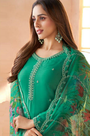Dark Green Floral Embroidered Art Silk Straight Cut Suit (Vega Vinay Anmol - 77193)