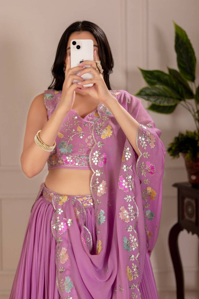 Pink Solid Georgette Lehenga