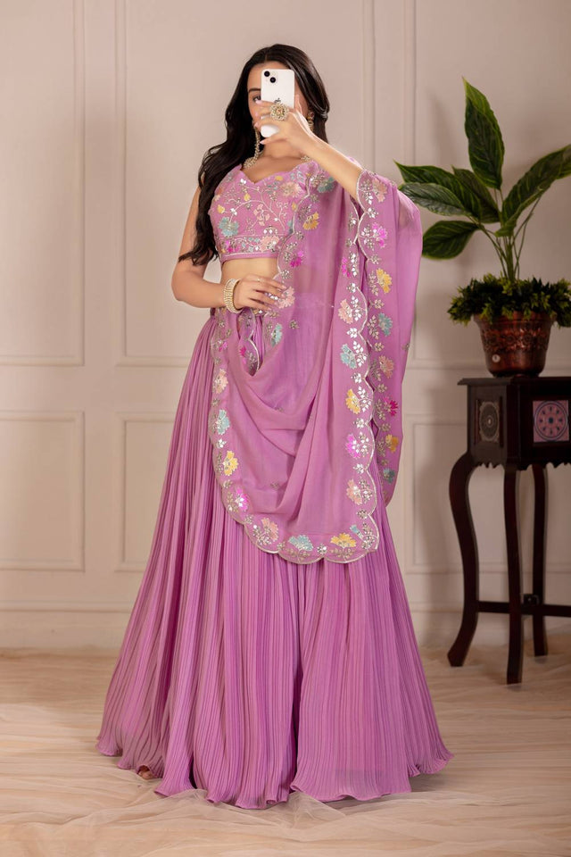 Pink Solid Georgette Lehenga