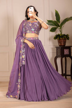 Violet Solid Georgette Lehenga