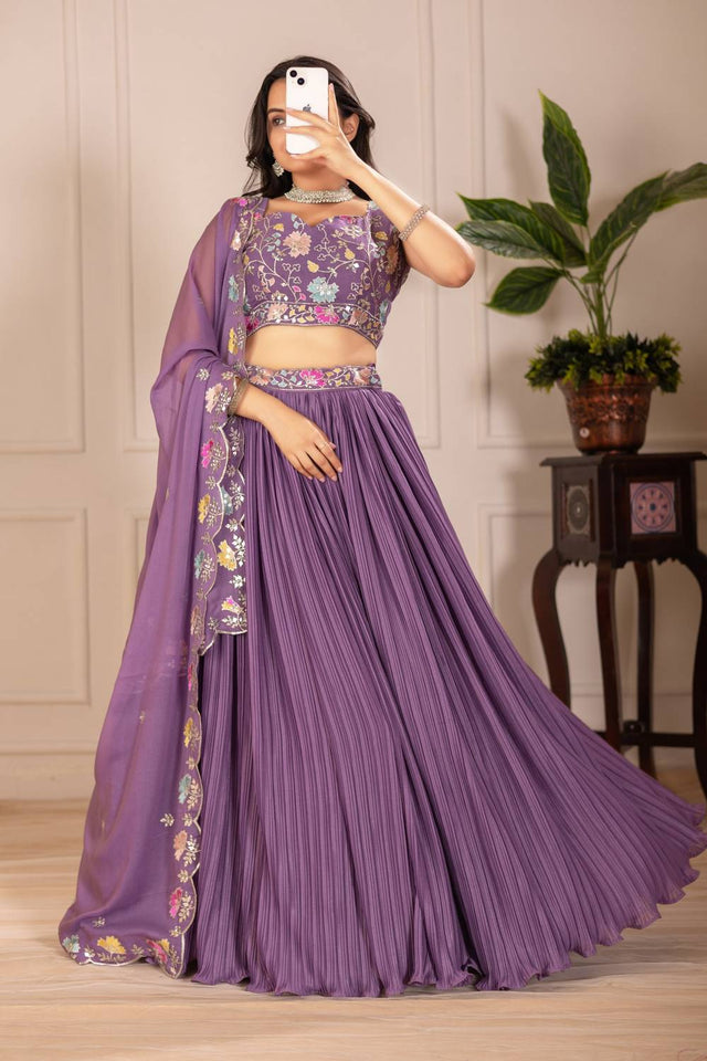 Violet Solid Georgette Lehenga