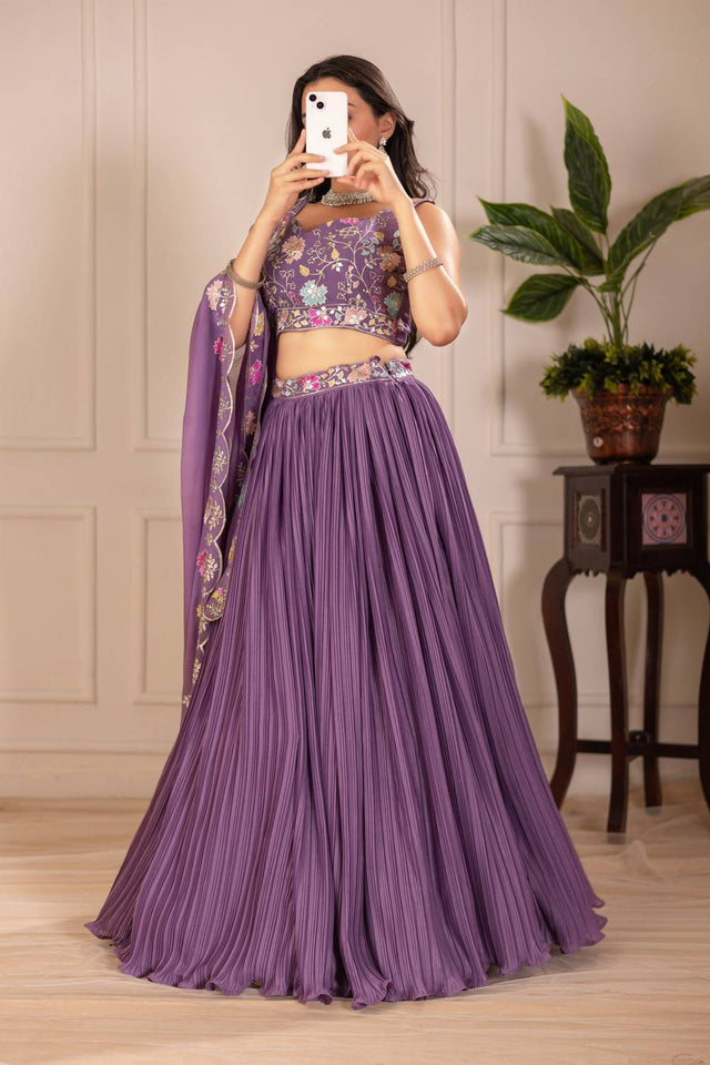 Violet Solid Georgette Lehenga