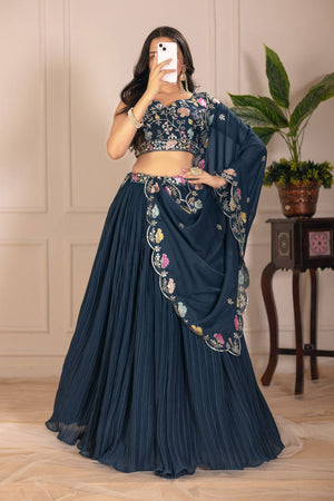 Turquoise Solid Georgette Lehenga