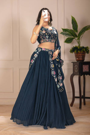 Turquoise Solid Georgette Lehenga